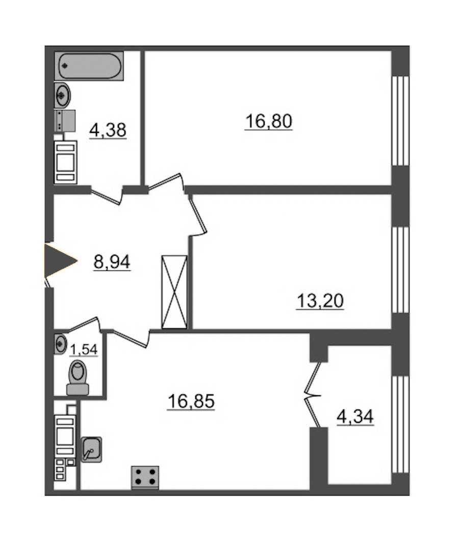 Двухкомнатная квартира в : площадь 61.71 м2 , этаж: 4 – купить в Санкт-Петербурге